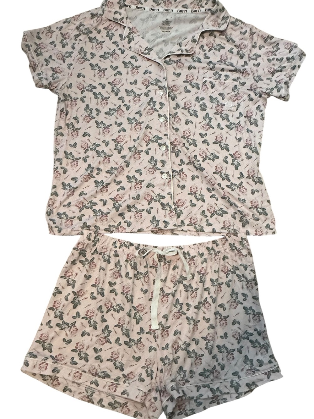 Born Floral Short Sleeve Pajama Set in Light Pink and Green